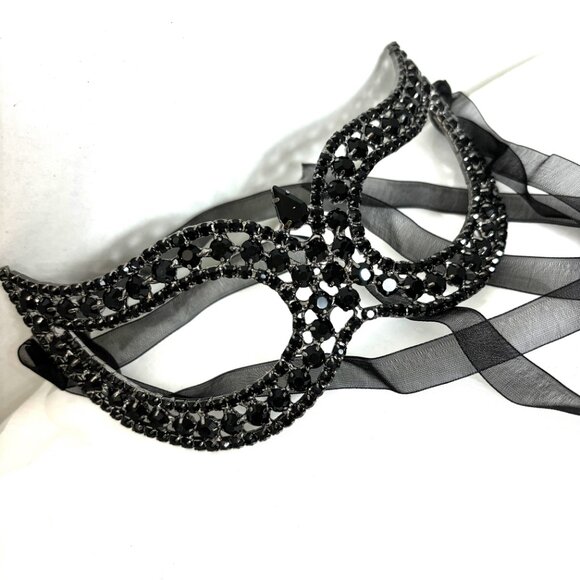 Black Rhinestone Jeweled Metal Harlequin Facemask NWT NOS - Picture 12 of 15